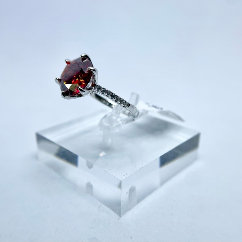 5 Carat Red Moissanite Ring 6 Prong Halo 18K White Gold Finish 925 Silver - Picture 11 of 15